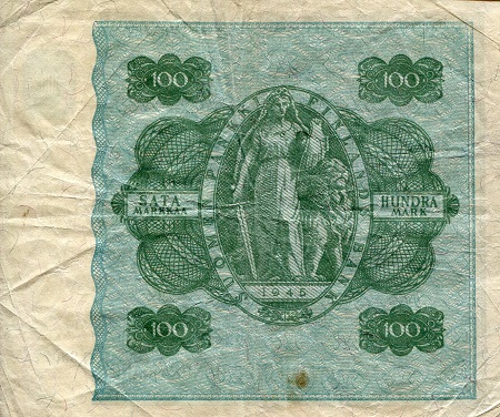 Finland 100 Markkaa F (Stain/folding - See large scan) pick #: 88