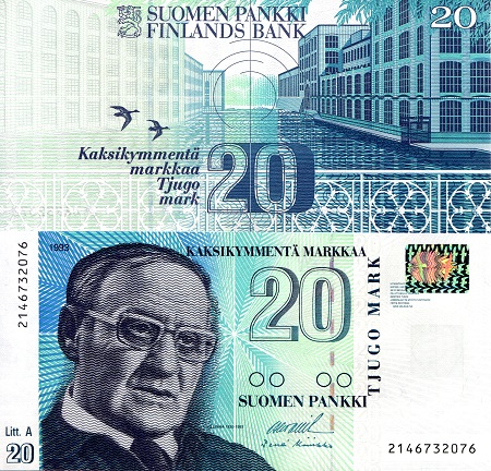 Finland 20 Markkaa Pick Number: 123 UNC Banknote