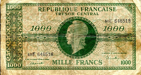 France 1000 Francs Pick Number: 107 VG/G Banknote