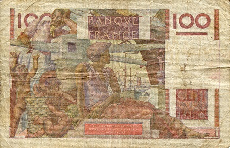 France 100 Francs VG (See large scan) pick #: 128b