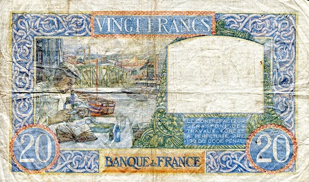 France 20 Francs F/VG (written on pin holes) pick #: 92b