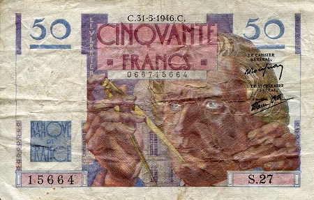 France 50 Francs Pick Number: 127a VF/F (see large scan) Banknote