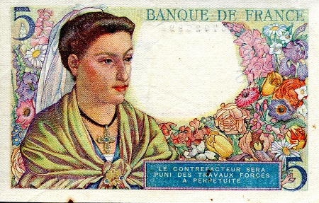 France 5 Francs VF/F (see scan) pick #: 98b
