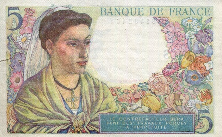 France 5 Francs XF (see large scan) pick #: 98b