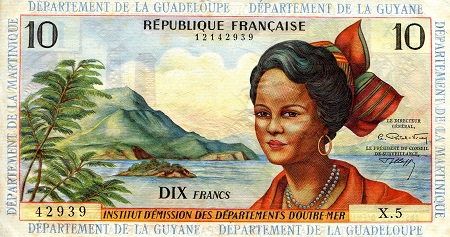 French Antilles 10 Francs Pick Number: 8b VF (see large scan) Banknote