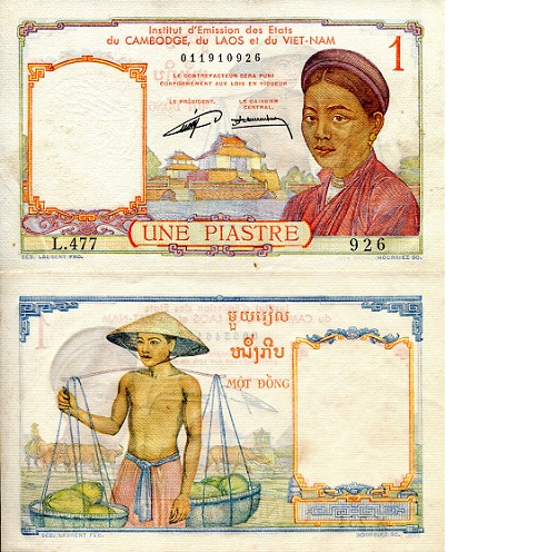 French Indochina 1 Piastre Pick Number: 92 XF/VF (some foxing/marks) Banknote
