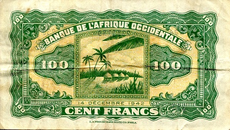 French West Africa  100 Francs VF (pinhole) pick #: 31a