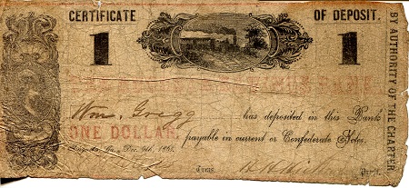 USA - Confederate 1 Dollar Pick Number: NP G (see scan) Banknote
