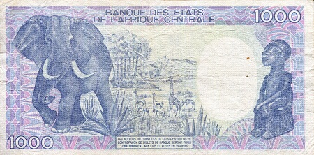 Gabon 1,000 Francs F (see large scan) pick #: 10a