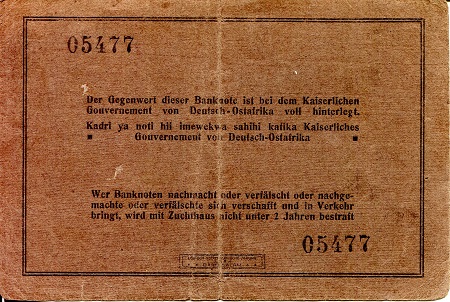 German East Africa 10 Rupien VG (see large scan) pick #: 38a