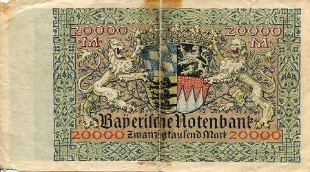 Germany 20,000 Marks G/Poor (see large scan - tape residue) pick #: S926a