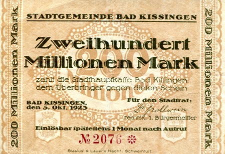 Germany - Notgeld 200 Million Marks Pick Number: NP VF/F (see large scan) Banknote