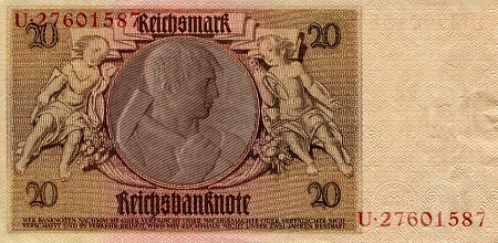 Germany 20 Reichmarks VF (See large scan) pick #: 181a1