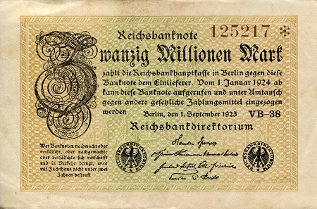 Germany 20,000,000 Mark Pick Number: 108a XF/VF (see large scan) Banknote