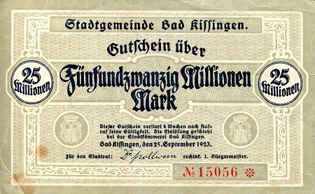 Germany - Notgeld 25 Million Marks Pick Number: NP VF/F (see large scan) Banknote