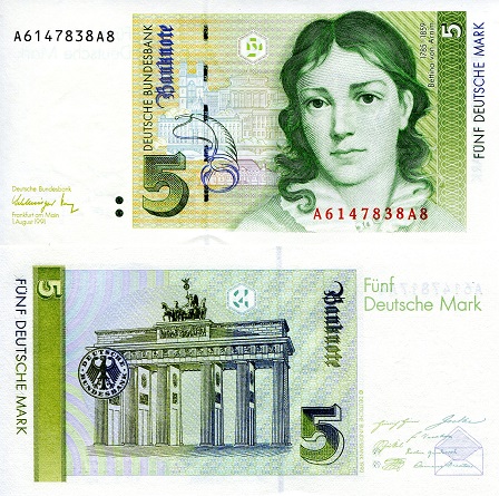 Germany, West (FDR) 5 Deutsche Marks Pick Number: 37a UNC Banknote