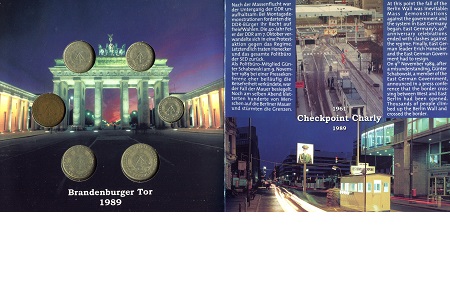 Germany, East (GDR) 1 Pfennig - Mark (+ Piece of the Berlin Wall) Very Good (small wear) Coin Set