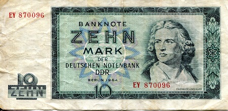 Germany, East (GDR) 10 Marks Pick Number: 23a VG (See large scan) Banknote