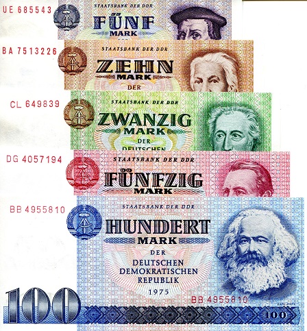 Germany, East (GDR) 5 - 100 Mark Pick Number: s27-31 UNC Banknote