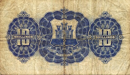 Gibraltar 10 Shillings VG (see large scan) pick #: 14a