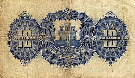 Gibraltar 10 Shillings VG (see large scan) pick #: 14b