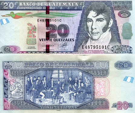 Guatemala 20 Quetzal Pick Number: 124 UNC Banknote