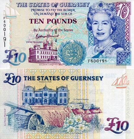 Guernsey 10 Pounds Pick Number: 57d UNC Banknote