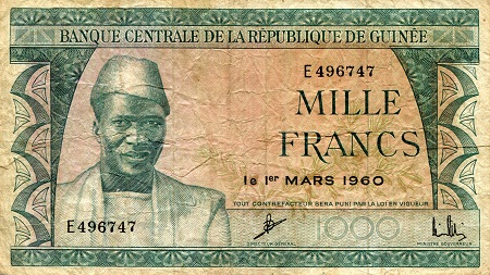 Guinea 1,000 Francs Pick Number: 15a VG (see large scan) Banknote