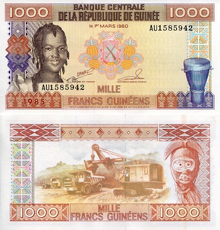 Guinea 1,000 Francs Pick Number: 32a UNC Banknote