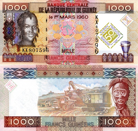 Guinea 1,000 Francs Pick Number: 43 UNC Banknote