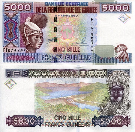 Guinea 5,000 Francs Pick Number: 38a UNC Banknote