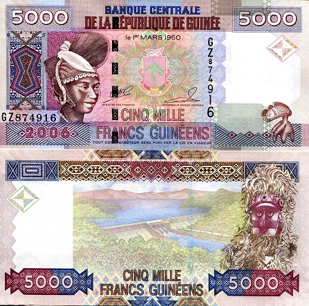 Guinea 5000 Francs Pick Number: 41a UNC Banknote