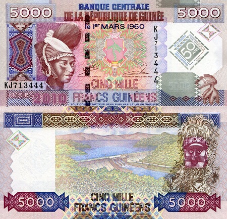 Guinea 5,000 Francs Pick Number: 44a UNC Banknote