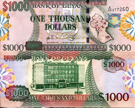 Guyana 1000 Dollars Pick Number: 38b UNC Banknote