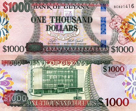 Guyana 1,000 Dollars Pick Number: New UNC Banknote
