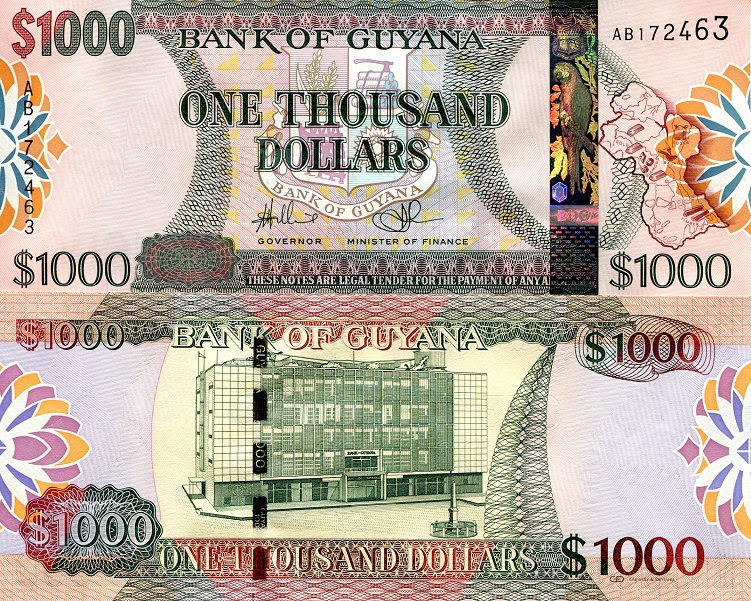 Guyana 1000 Dollars Pick Number: 39 UNC Banknote