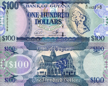 Guyana 100 Dollars Pick Number: 36d UNC Banknote
