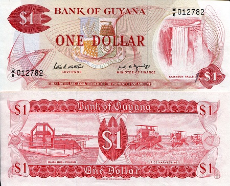 Guyana 1 Dollar Pick Number: 21g VF (see large scan) Banknote