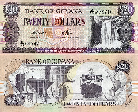 Guyana 20 Dollars Pick Number: 30f UNC Banknote