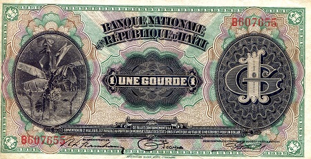 Haiti 1 Gourdes Pick Number: 150 VF (see large scan) Hard Fold Banknote