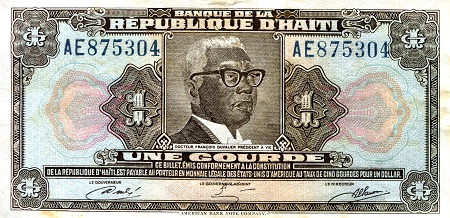 Haiti 1 Gourde Pick Number: 230Aa VF (crisp but foxing and crimp) Banknote