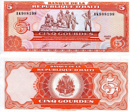 Haiti 5 Gourdes Pick Number: 255 UNC Banknote
