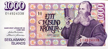 Iceland 1,000 Kronur Pick Number: 56a aUNC Banknote