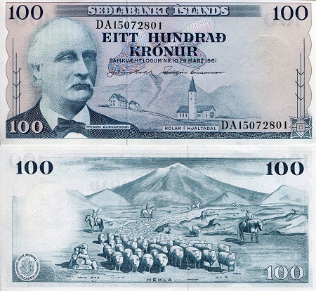 Iceland 100 Kronur Pick Number: 44i aUNC (minor corner issue) Banknote