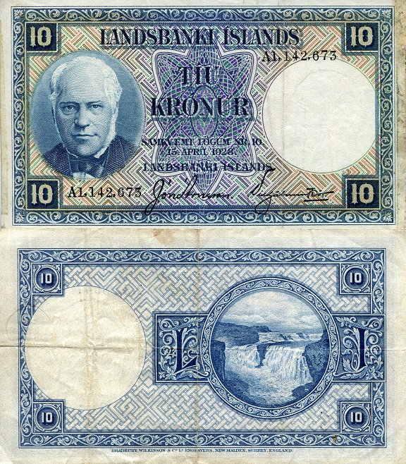 Iceland 10 Kronur Pick Number: 28b VF/F Banknote