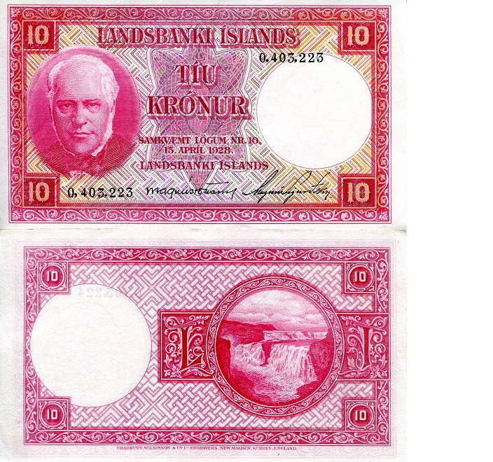 Iceland 10 Kronur Pick Number: 33a XF Banknote