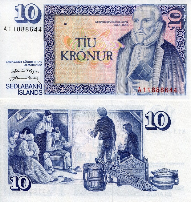 Iceland 10 Kronur Pick Number: 48 aUNC (TRH corner crease) Banknote