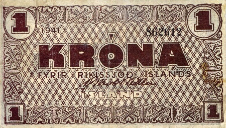 Iceland 10 Kronur Pick Number: 22f VG (very thin paper) Banknote