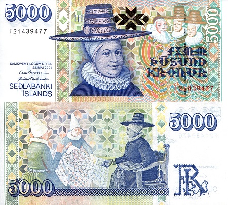 Iceland 5,000 Kronur Pick Number: 60a UNC Banknote