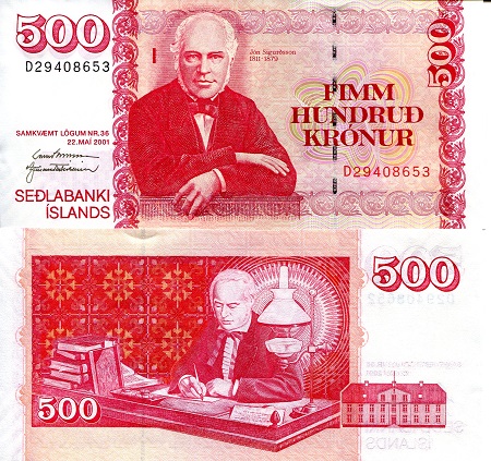 Iceland 500 Kronur Pick Number: 58b UNC Banknote